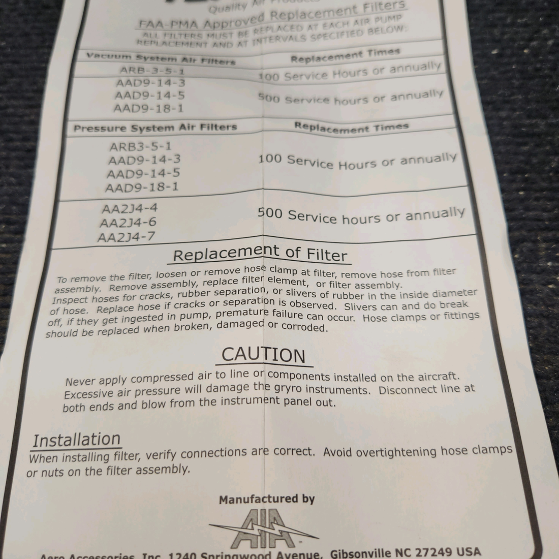 Used aircraft parts for sale, AAD9-14-3 Tempest Beechcraft 65-A80 & 65-B80 Pneumatic Filter