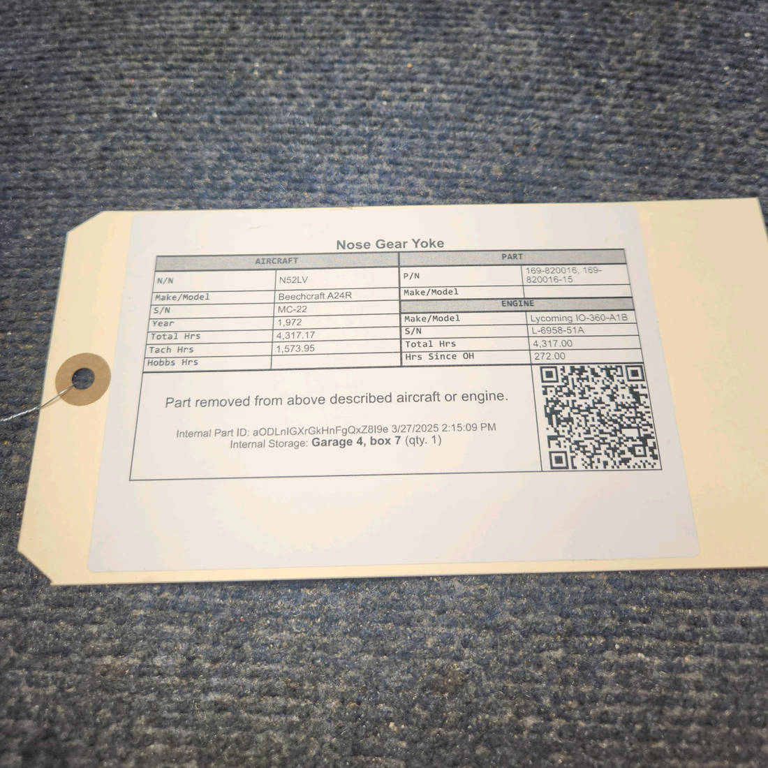 Used aircraft parts for sale, 169-820016 Beechcraft A24R Nose Gear Yoke