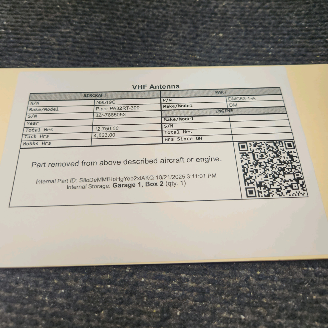 Used aircraft parts for sale, DMC63-1-A DM Piper PA32RT-300 VHF Antenna