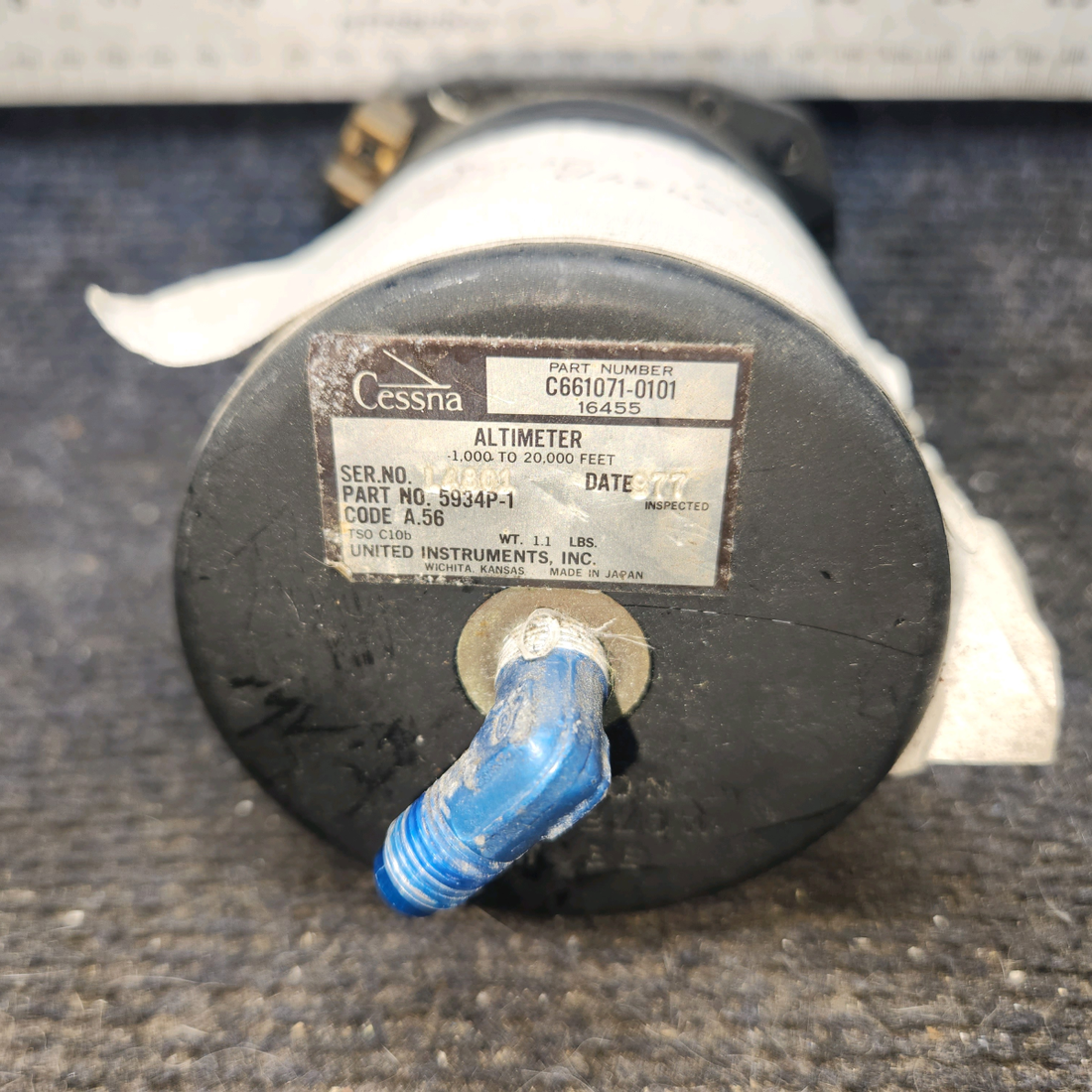 Used aircraft parts for sale, 5934P-1 United Instruments piper PA-28-181 Altimeter Indicator ( A.56)