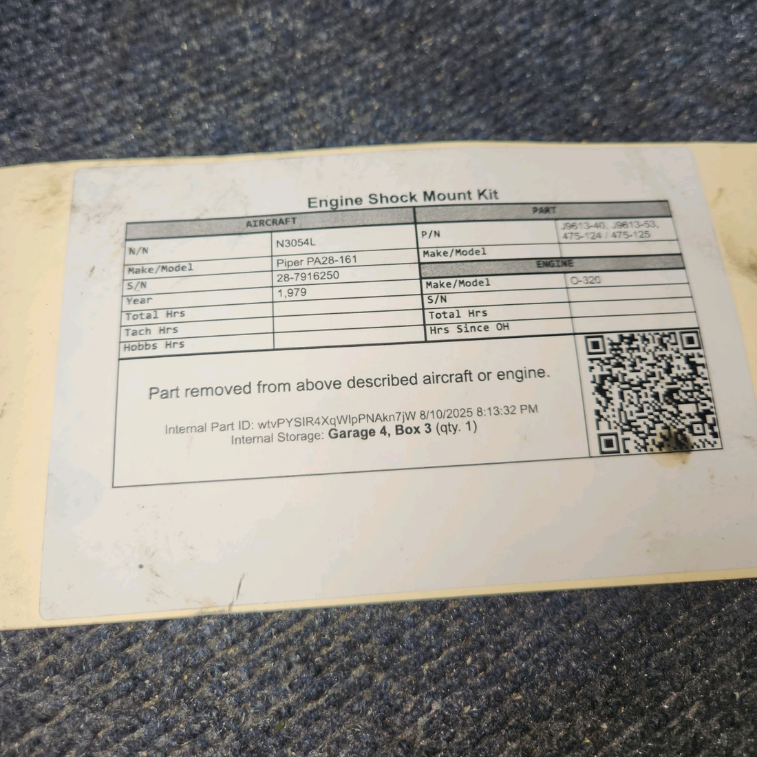 Used aircraft parts for sale, J9613-40, J9613-53 Piper PA28-161 Engine Shock Mount Kit