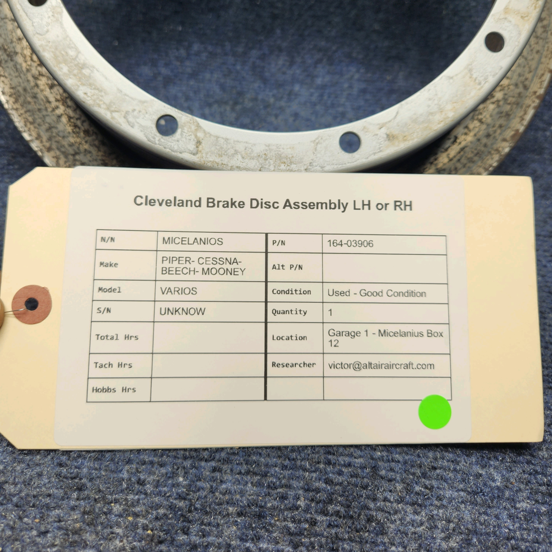 Used aircraft parts for sale, 164-03906 Parker CLEVELAND BRAKE DISC ASSEMBLY LH OR RH