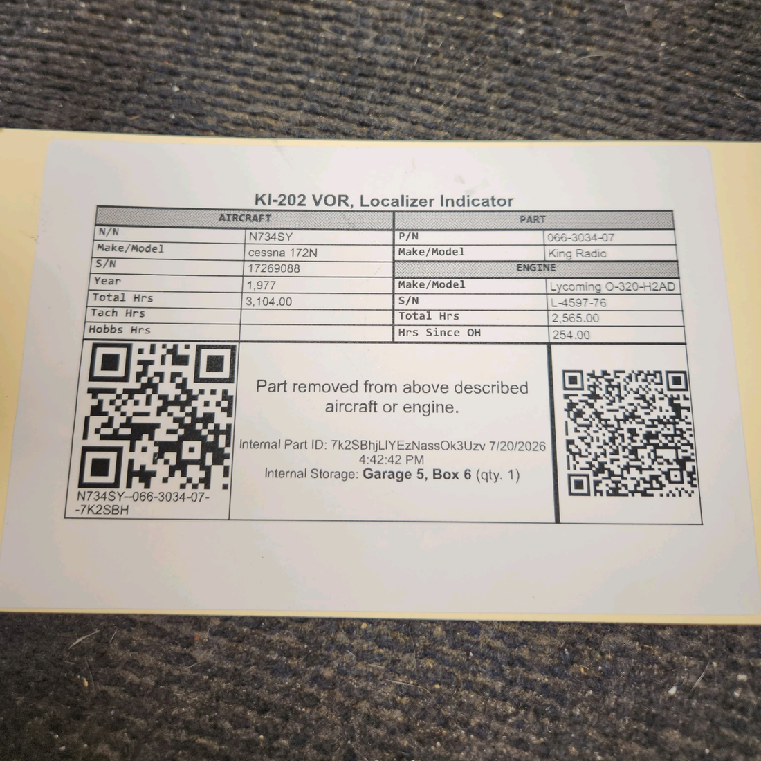 Used aircraft parts for sale, 066-3034-07 King Radio KI-202 cessna 172N VOR, Localizer Indicator
