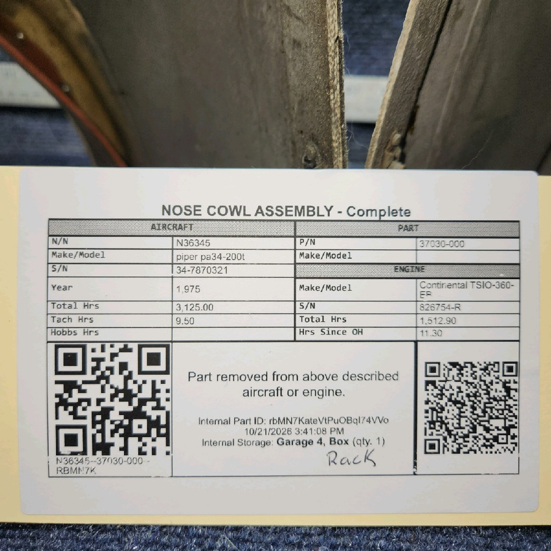 Used aircraft parts for sale, 37030-000 piper pa34-200t Nose Cowl Assembly – Complete