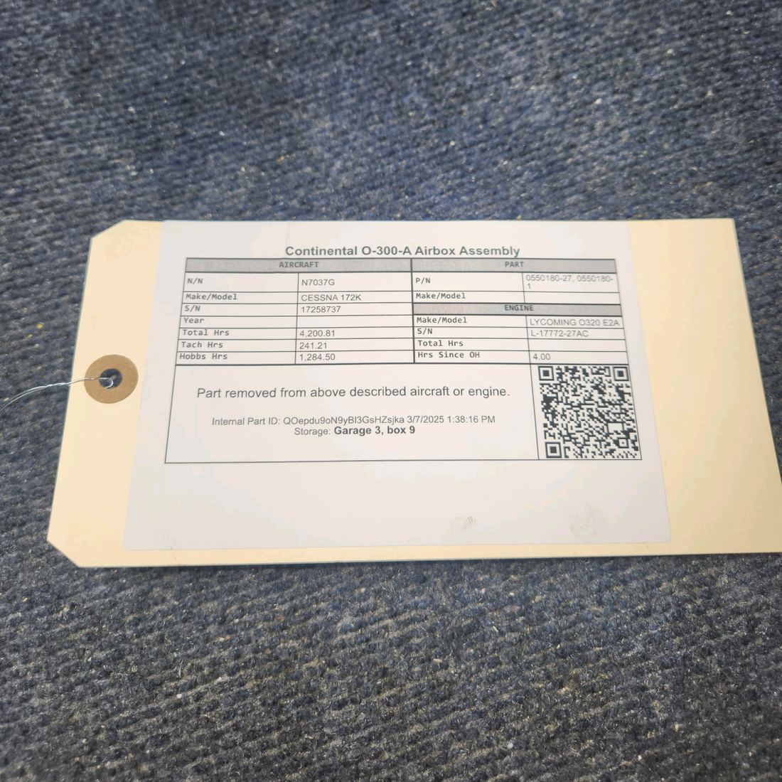 Used aircraft parts for sale, 0550180-27 Continental O-300 CESSNA 172K O-300-A AIRBOX ASSEMBLY