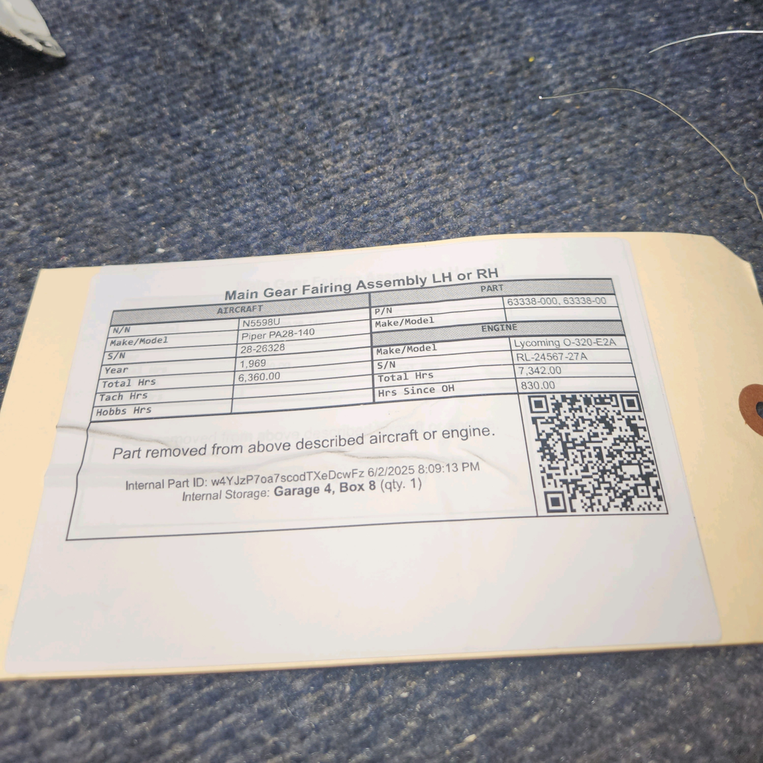 Used aircraft parts for sale, 63338-000 Piper PA28-140 Main Gear Fairing Assembly LH or RH