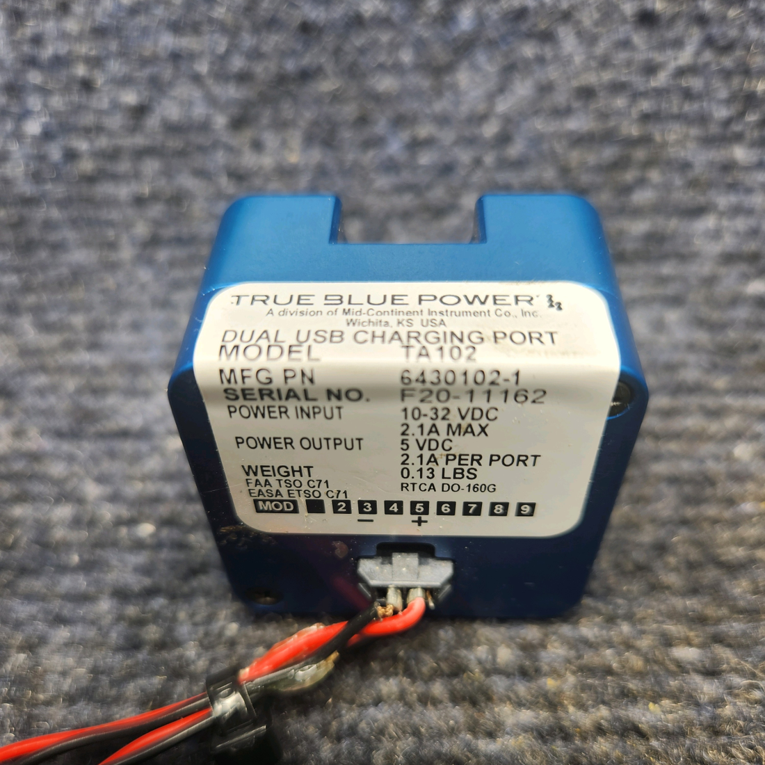 Used aircraft parts for sale, 6430102-1 Mid-Continent Beechcraft F33A DUAL USB CHARGING PORT