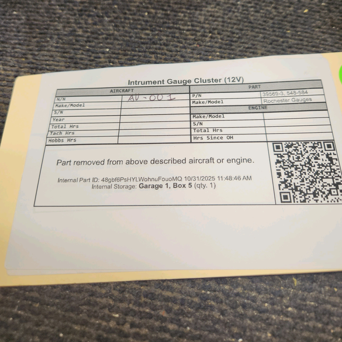 Used aircraft parts for sale, 39569-003 Rochester Gauges Piper PA34-220T Intrument Gauge Cluster (12V)