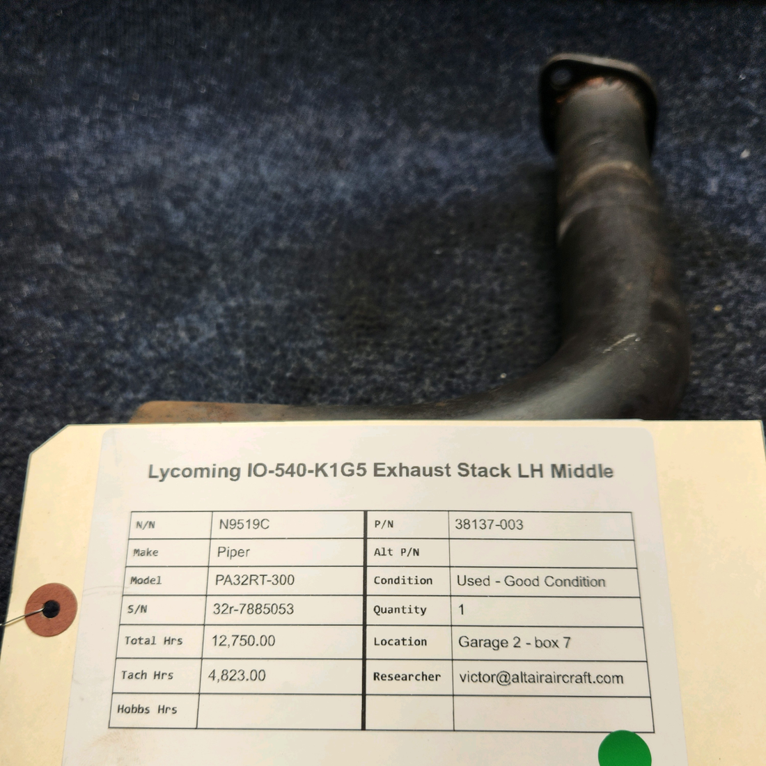 Used aircraft parts for sale, 38137-003 Piper PA32RT-300 LYCOMING IO-540-K1G5 EXHAUST STACK LH MIDDLE
