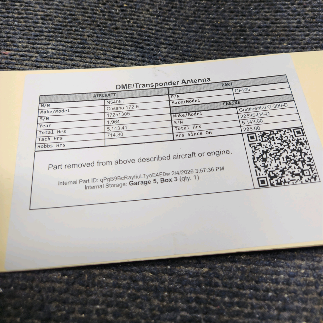 Used aircraft parts for sale, CI-105 Cessna 172E DME/Transponder Antenna