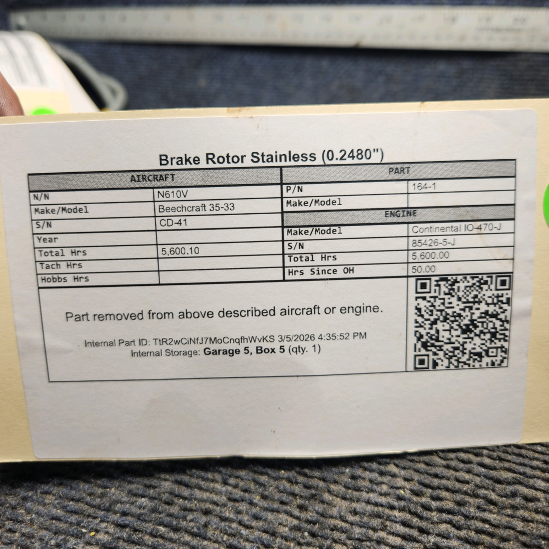 Used aircraft parts for sale, 164-1 Beechcraft 35-33 Brake Rotor Stainless (0.2480")