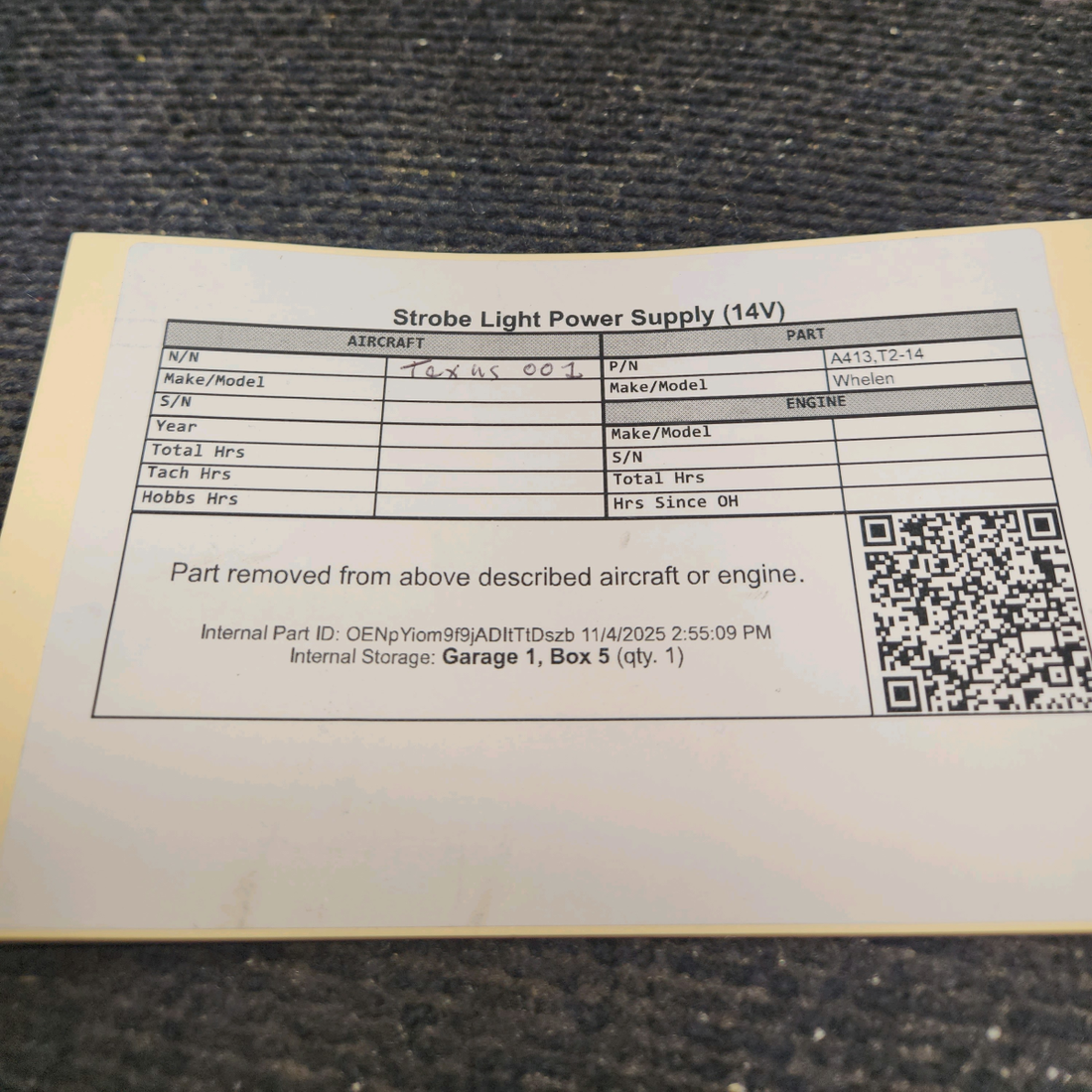 Used aircraft parts for sale, A413,T2-14 Whelen A413 Strobe Light Power Supply (14V)