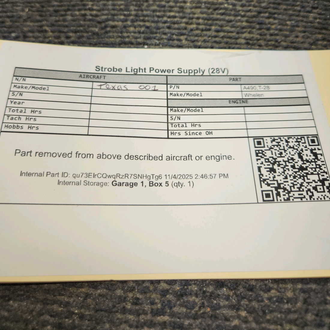 Used aircraft parts for sale, A490,T-28 Whelen A490 Strobe Light Power Supply (28V)