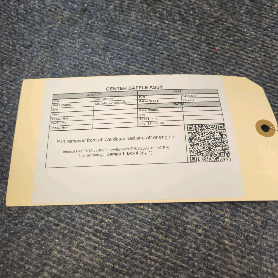 Used aircraft parts for sale, 2455029-1 Cessna 172RG CENTER BAFFLE ASSY
