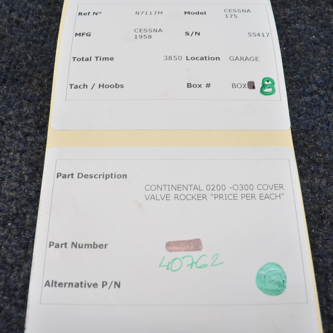 Used aircraft parts for sale, 40762 Continental  [part_model] Cessna C175 COVER VALVE ROCKER "PRICE PER EACH"
