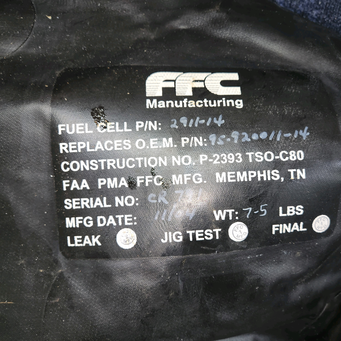 Used aircraft parts for sale, 95-920011-14 BEECHCRAFT 95-55B Auxiliary Fuel Cell - RH – 31 Gallons, MFG 11/2004