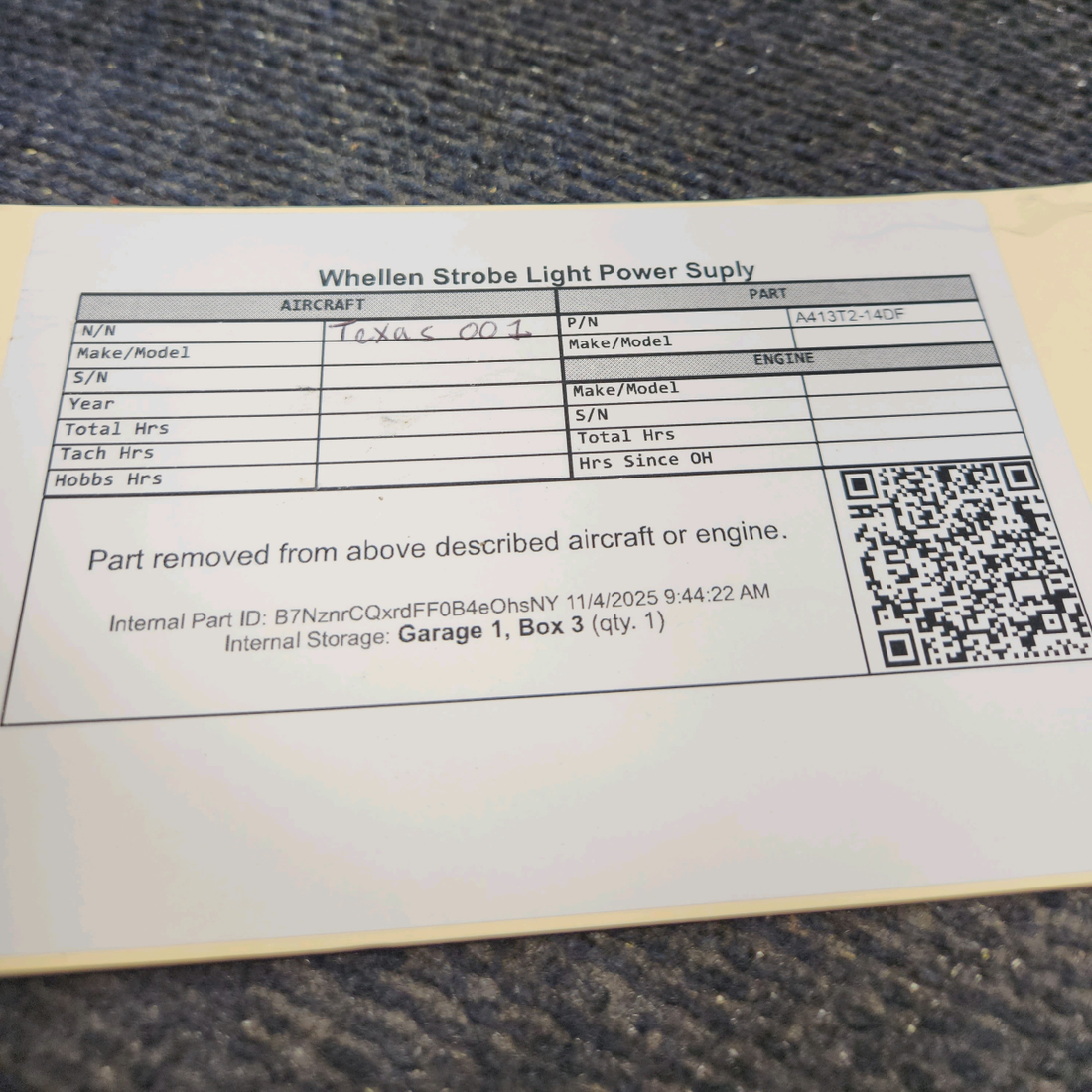 Used aircraft parts for sale, A413-T2-14DF Whelen Strobe Light Power Supply