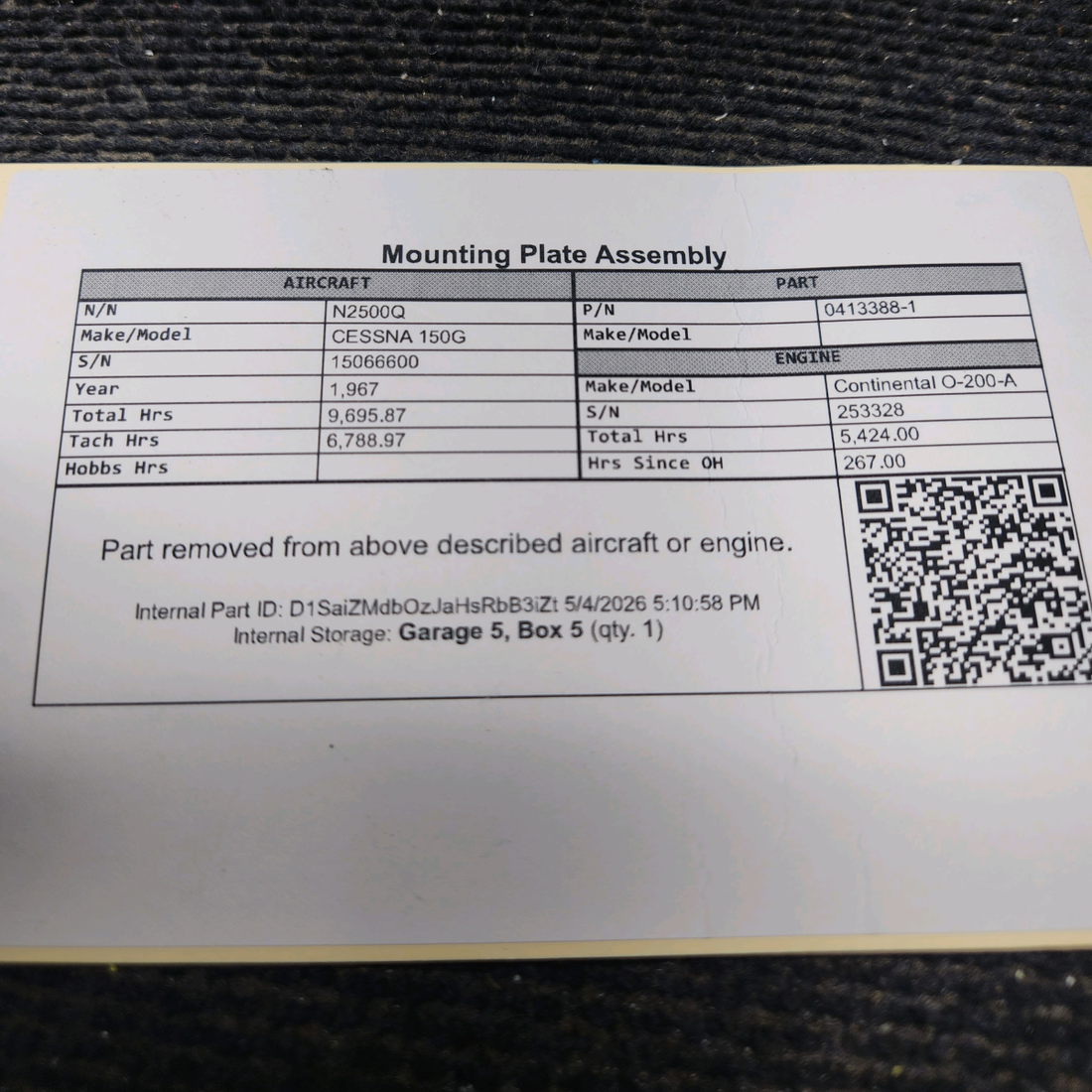 Used aircraft parts for sale, 0413388-1 cessna 150G Mounting Plate Assembly