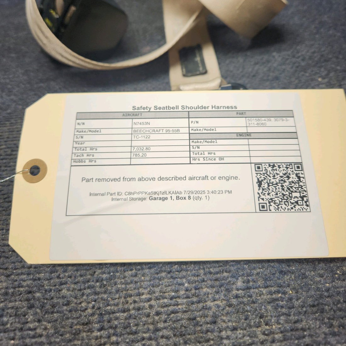 Used aircraft parts for sale, 501580-439 AmSafe BEECHCRAFT 95-55B Safety Seatbell Shoulder Harness