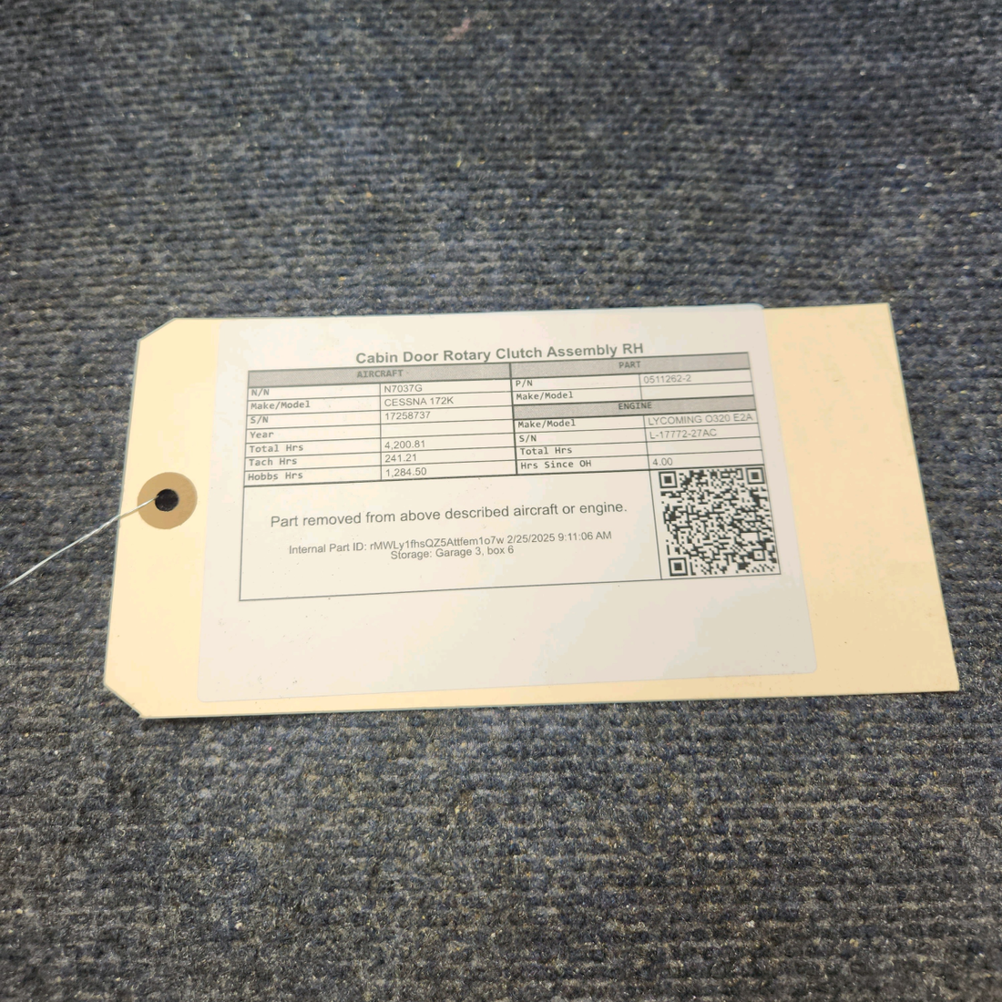 Used aircraft parts for sale, 0511262-2 CESSNA 172K CABIN DOOR ROTARY CLUTCH ASSEMBLY RH