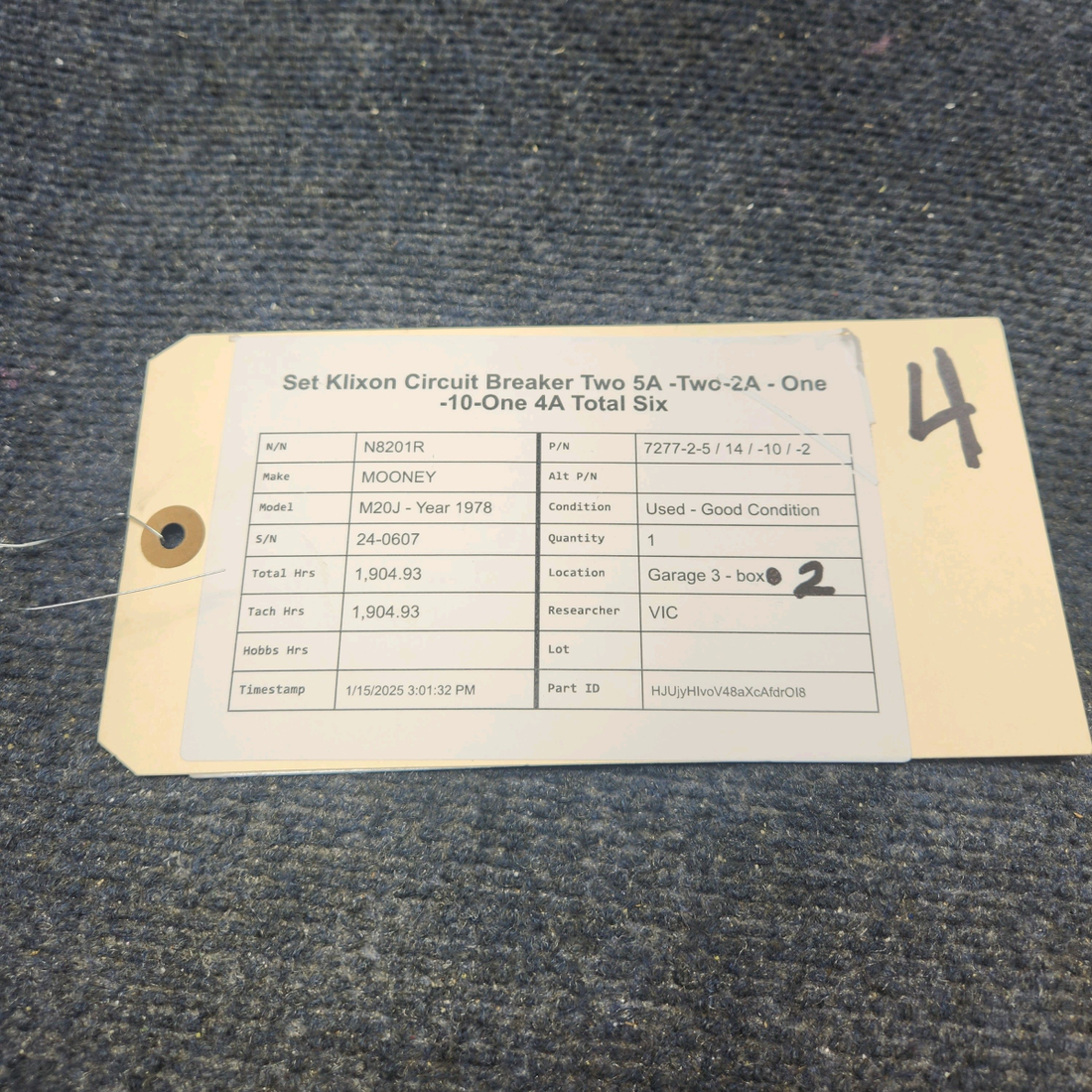 Used aircraft parts for sale, 7277-2-5 / 14 / -10 / -2 MOONEY M20J SET KLIXON CIRCUIT BREAKER TWO 5A -TWO-2A - ONE -10-ONE 4A  TOTAL SIX