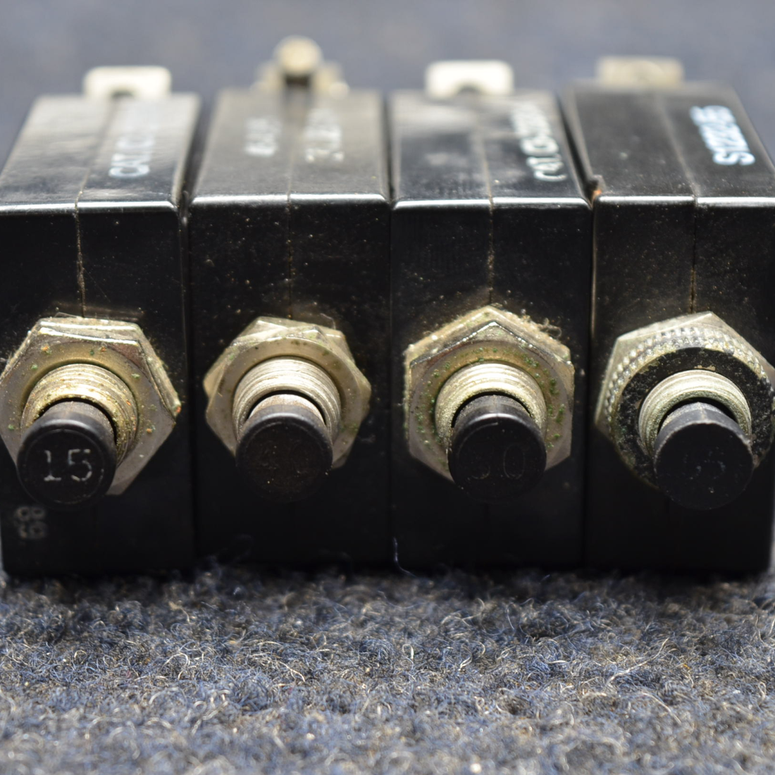 Used aircraft parts for sale, CB-2330A /15A /40A /55A Cessna C175 CIRCUIT BREAKER LOT OF FOUR(4) 15A/30A/40A/55A.