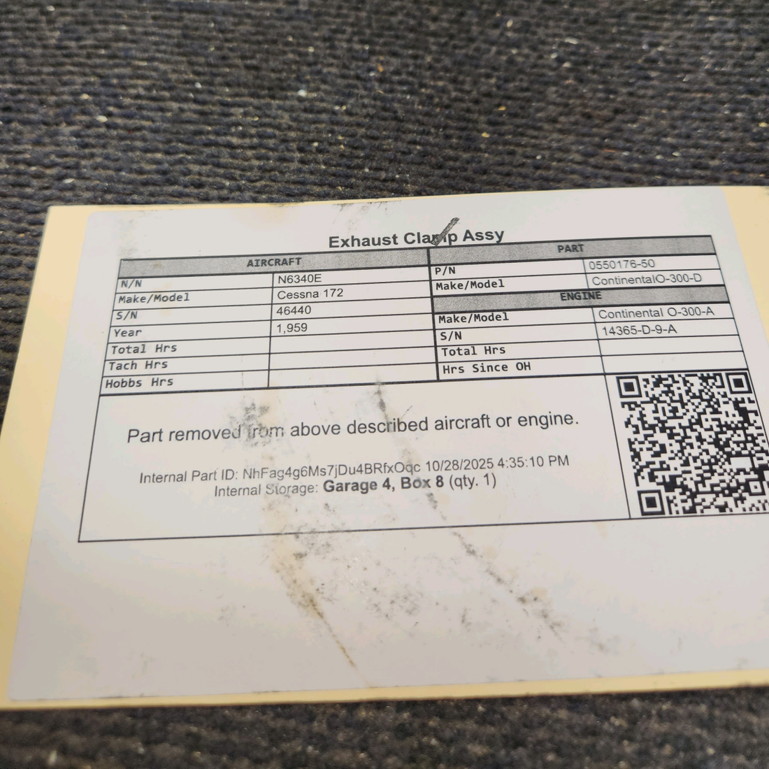 Used aircraft parts for sale, 0550176-50 Continental O-300-D Cessna 172 Exhaust Clamp Assy