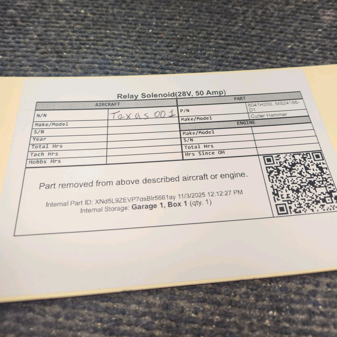 Used aircraft parts for sale, 6041H200 Cutler Hammer Relay Solenoid (28V, 50 Amp)