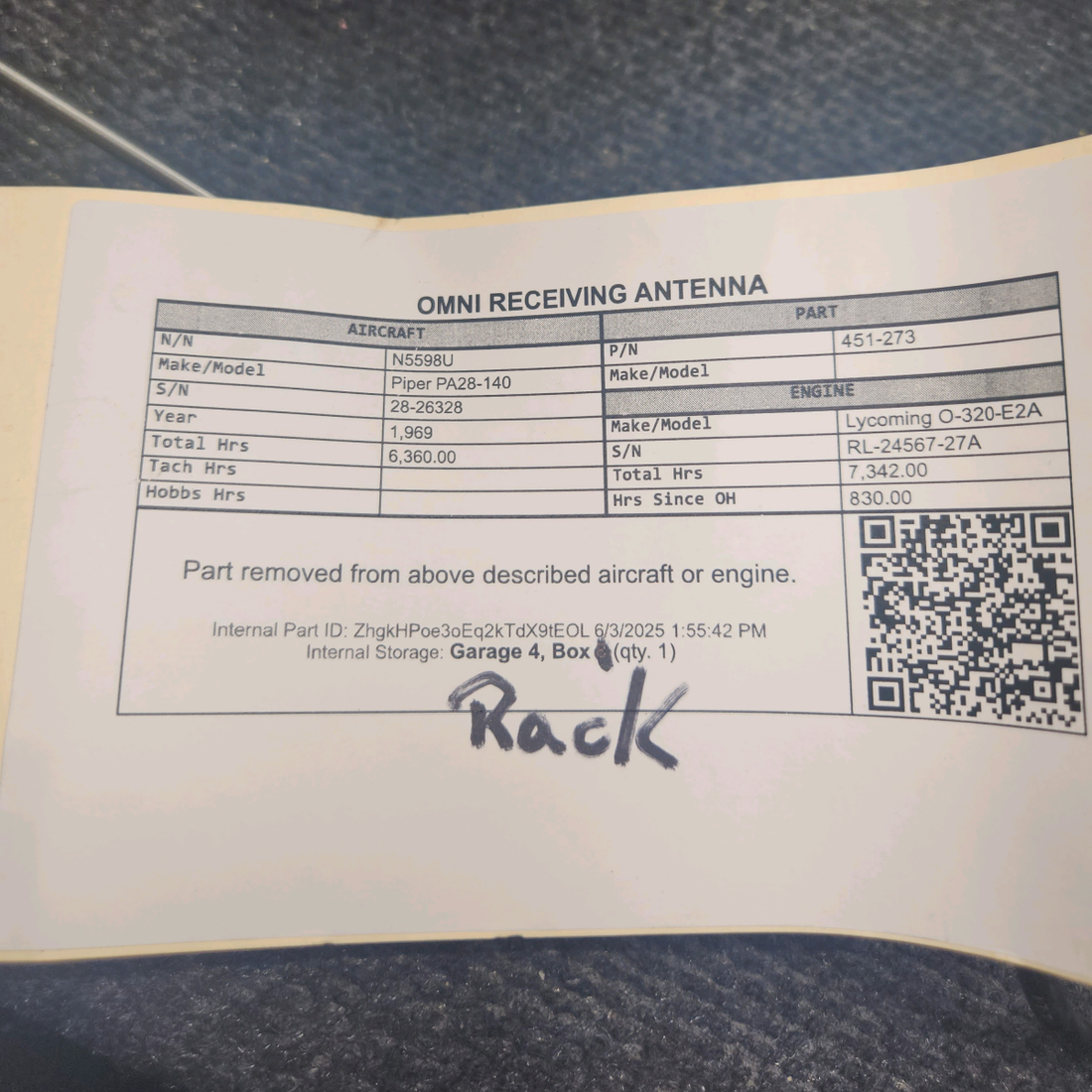 Used aircraft parts for sale, 451-273 Piper PA28-140 Omni Receiving Antenna