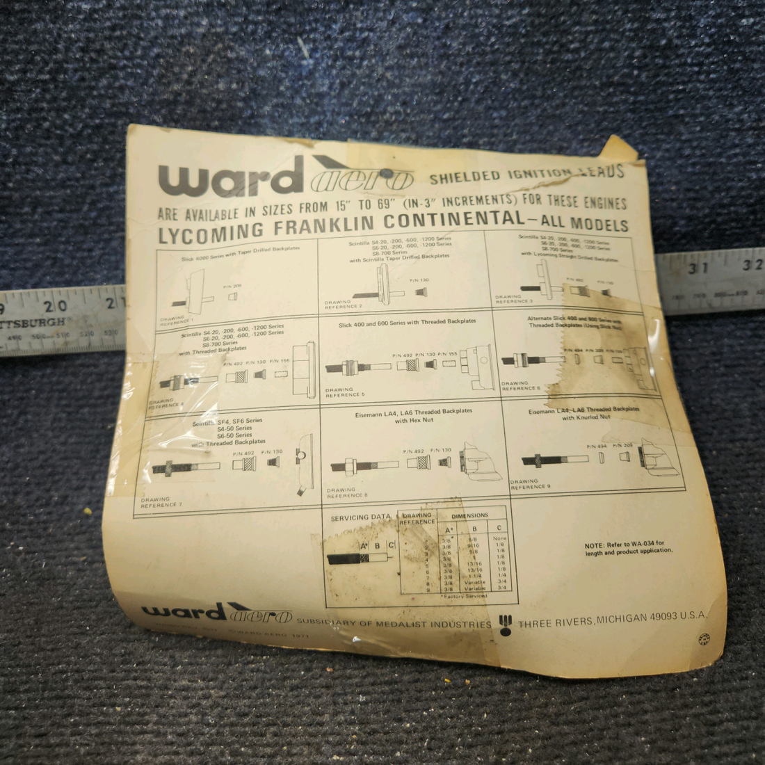 Used aircraft parts for sale, 100-54 Ward Aero 100 Series Continental, Lycoming Repair Kit for Ignition Leads