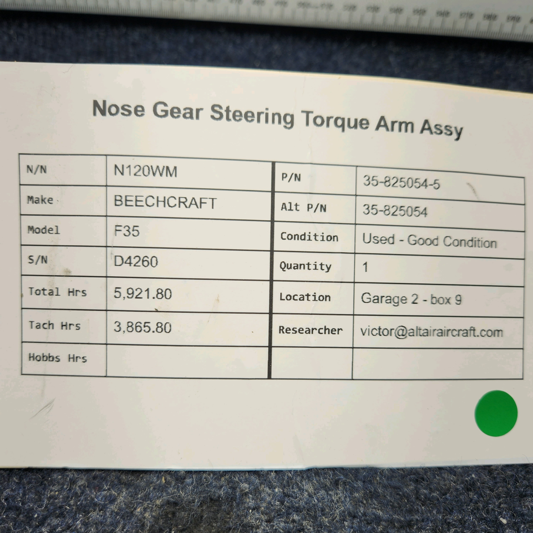 Used aircraft parts for sale, 35-825054-5 BEECHCRAFT F35 NOSE GEAR STEERING TORQUE ARM ASSY