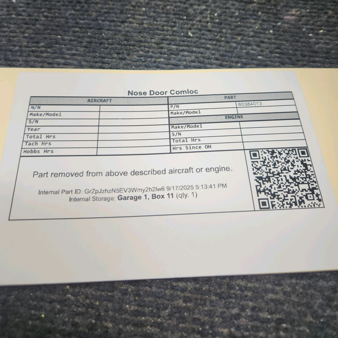 Used aircraft parts for sale, 60384013 Beechcraft 95-55B Nose Baggage Door Latch Assembly