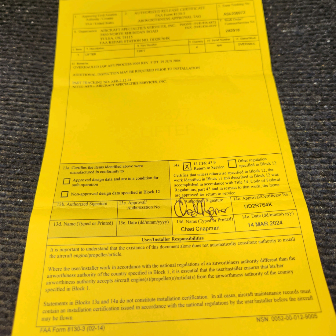 Used aircraft parts for sale, 15B26064 Lycoming O-320 PIPER PA28-140 Body Hidraulic Tappet "Set of 4"