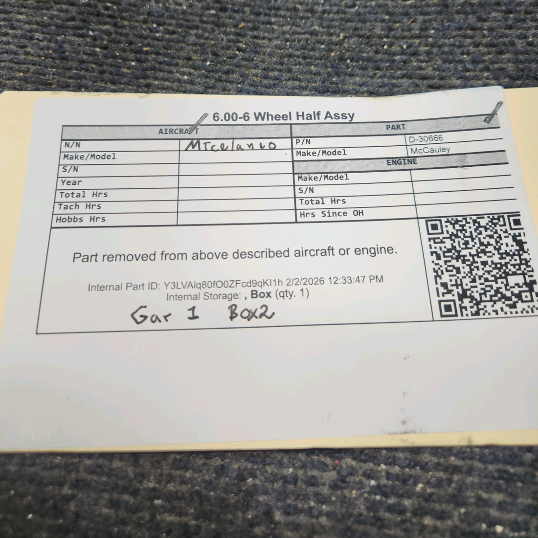 Used aircraft parts for sale, D-30666 McCauley 6.00-6 Wheel Half Assy