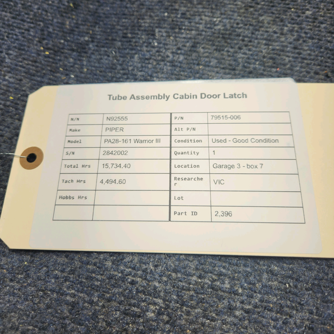 Used aircraft parts for sale, 79515-006 PIPER PA28-161 Warrior III TUBE ASSEMBLY CABIN DOOR LATCH