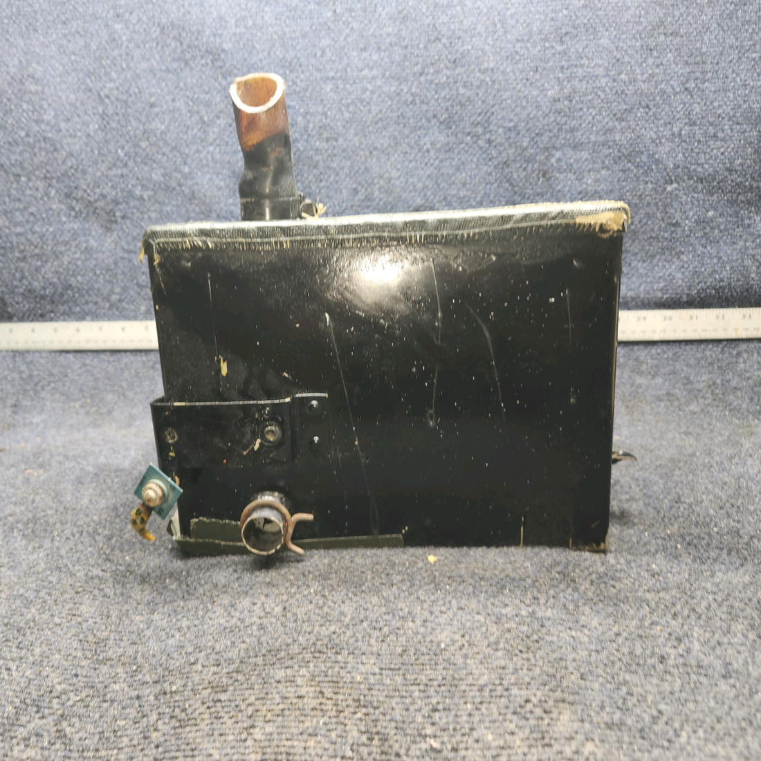 Used aircraft parts for sale, 169-364010-637 Beechcraft A24R Battery Box Assembly W Lit Has fiberglass repair on the Bottom