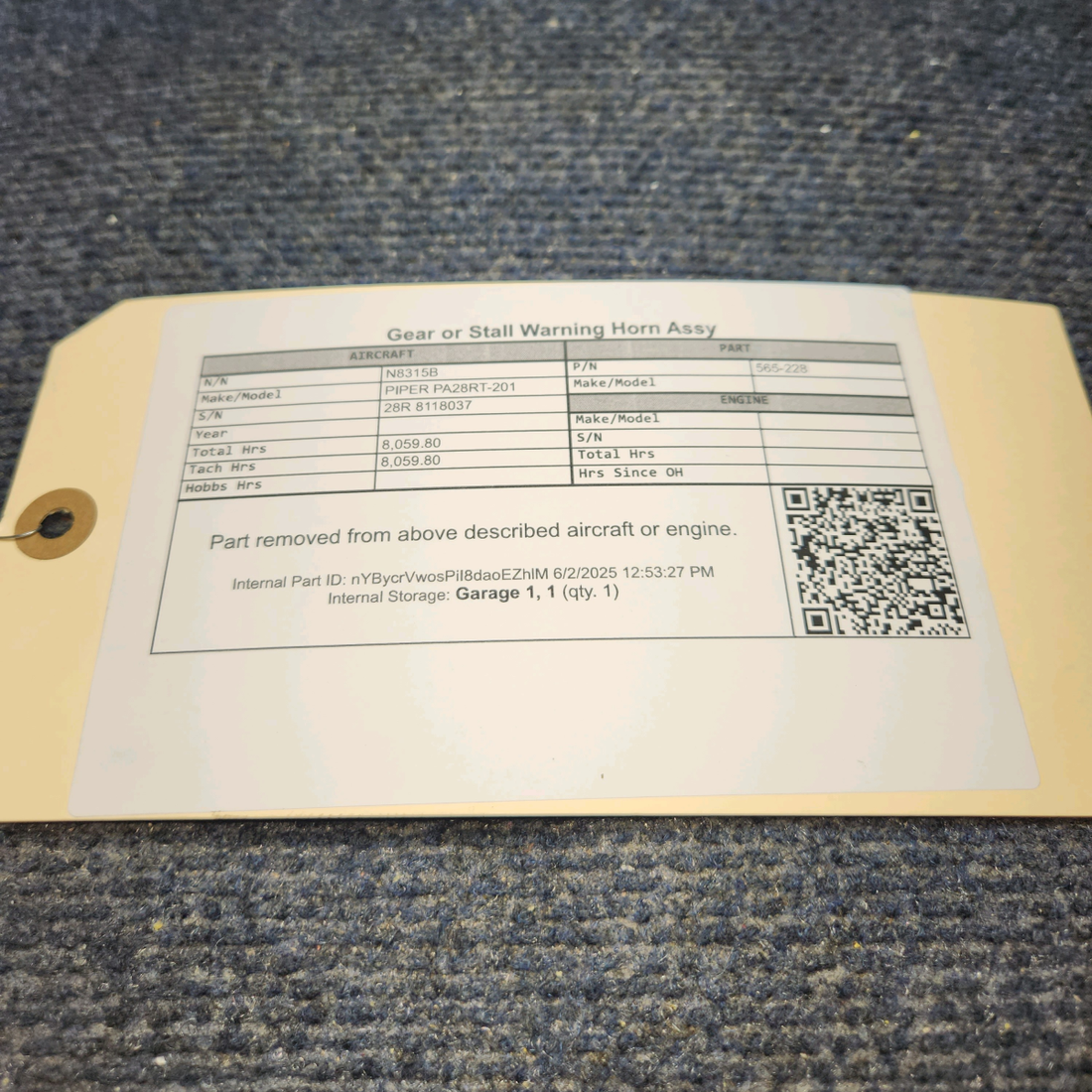 Used aircraft parts for sale, 02054-3 Safe Flight PIPER PA28RT-201 Landing Gear Warning Horn