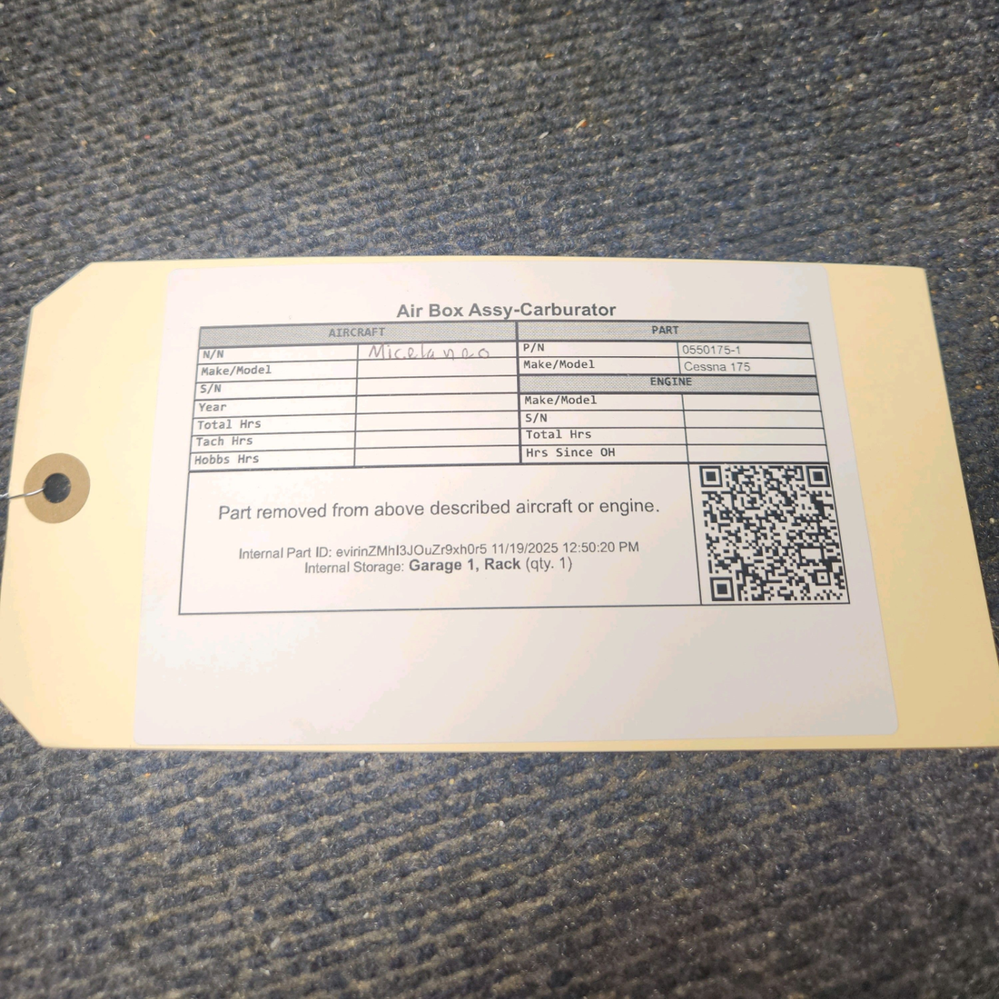 Used aircraft parts for sale, 0550175-1 Cessna 175 Air Box Assy-Carburetor "Repair"