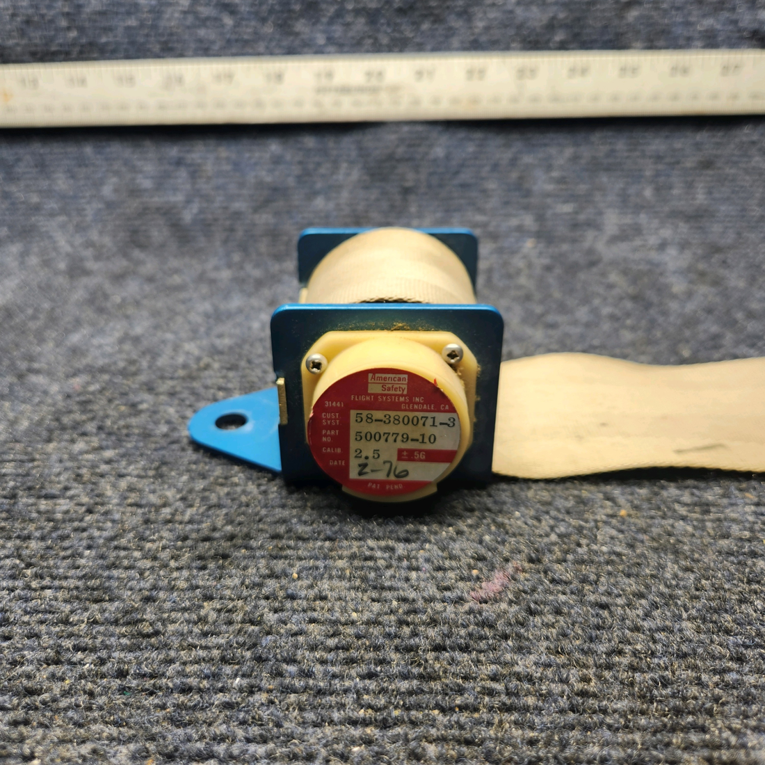 Used aircraft parts for sale, 58-380071-3 America Safety Beechcraft F33A INERTIA REEL SEATBELT ASSY
