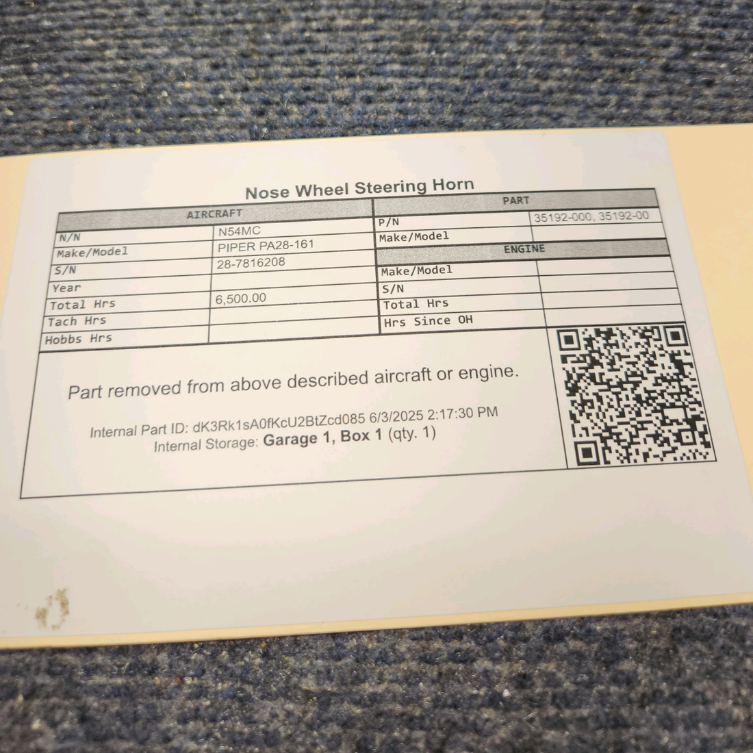 Used aircraft parts for sale, 35192-000 PIPER PA28-161 Nose Wheel Steering Horn
