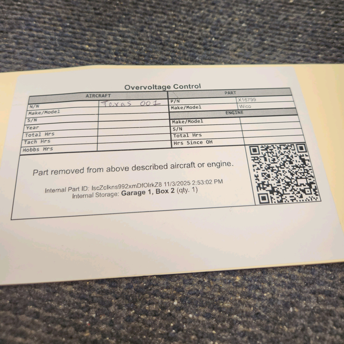 Used aircraft parts for sale, X16799 Wico Overvoltage Control