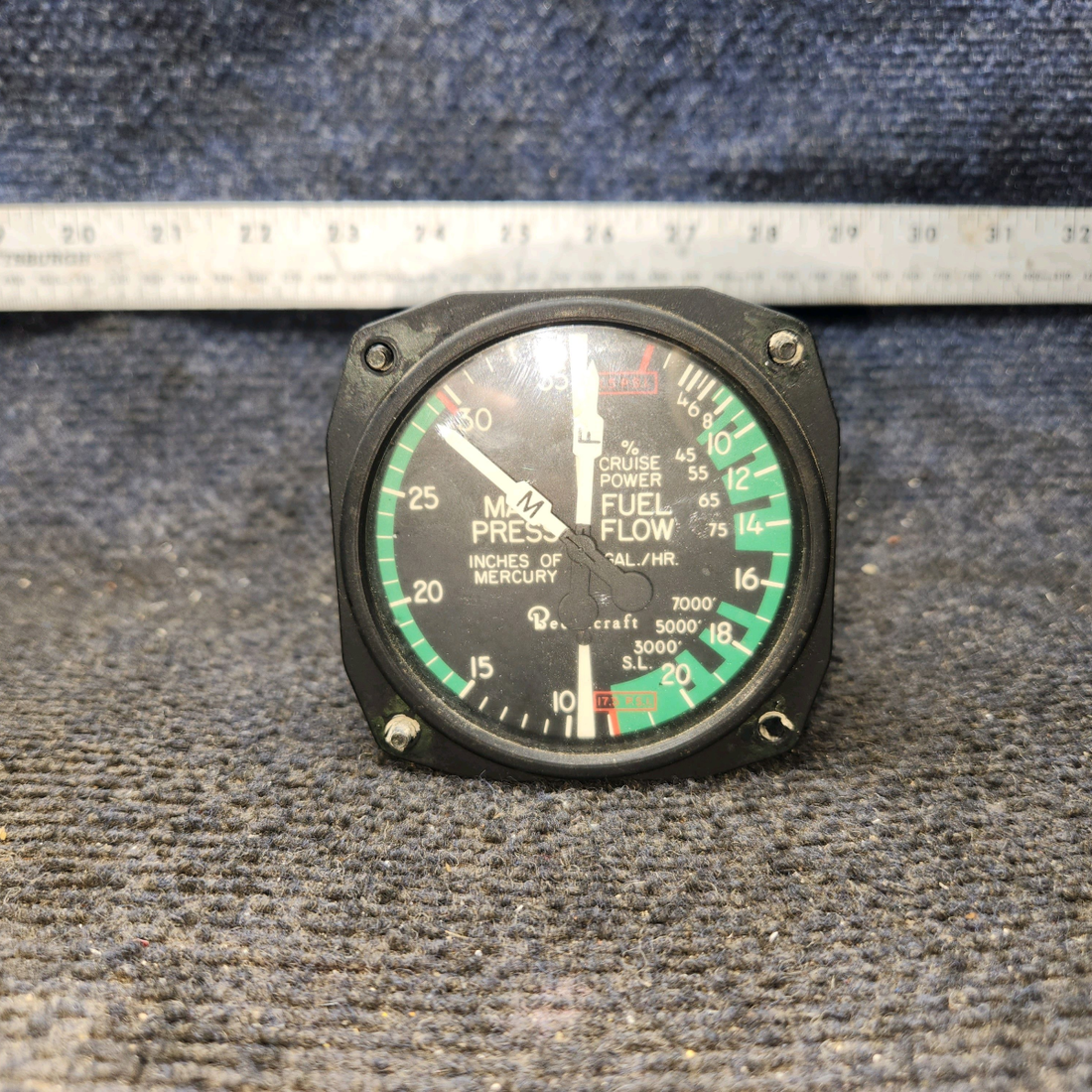 Used aircraft parts for sale, 22-262-017 Garwin Beechcraft 35-33 Manifold Pressure Gauge and Fuel Flow Indicator