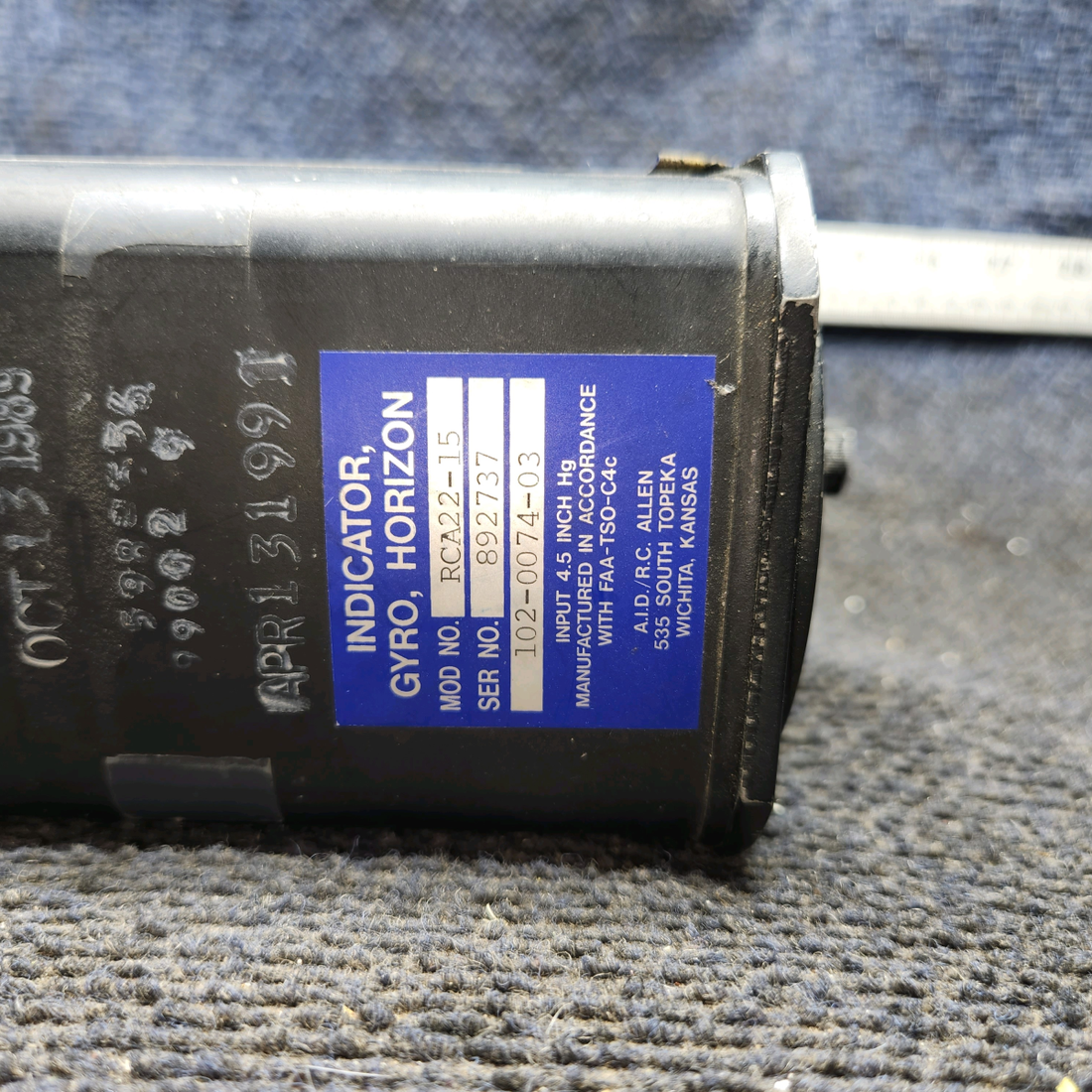 Used aircraft parts for sale, 102-0074-03 RC Allen Inst RCA22-15 cessna 150G Horizon Gyro Indicator