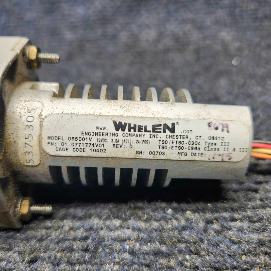 Used aircraft parts for sale, 01-0771774V01 WHELEN OR5001V PIPER PA-24-250 Orion OR500 Combination LED Tail Strobe / Position Light 12V