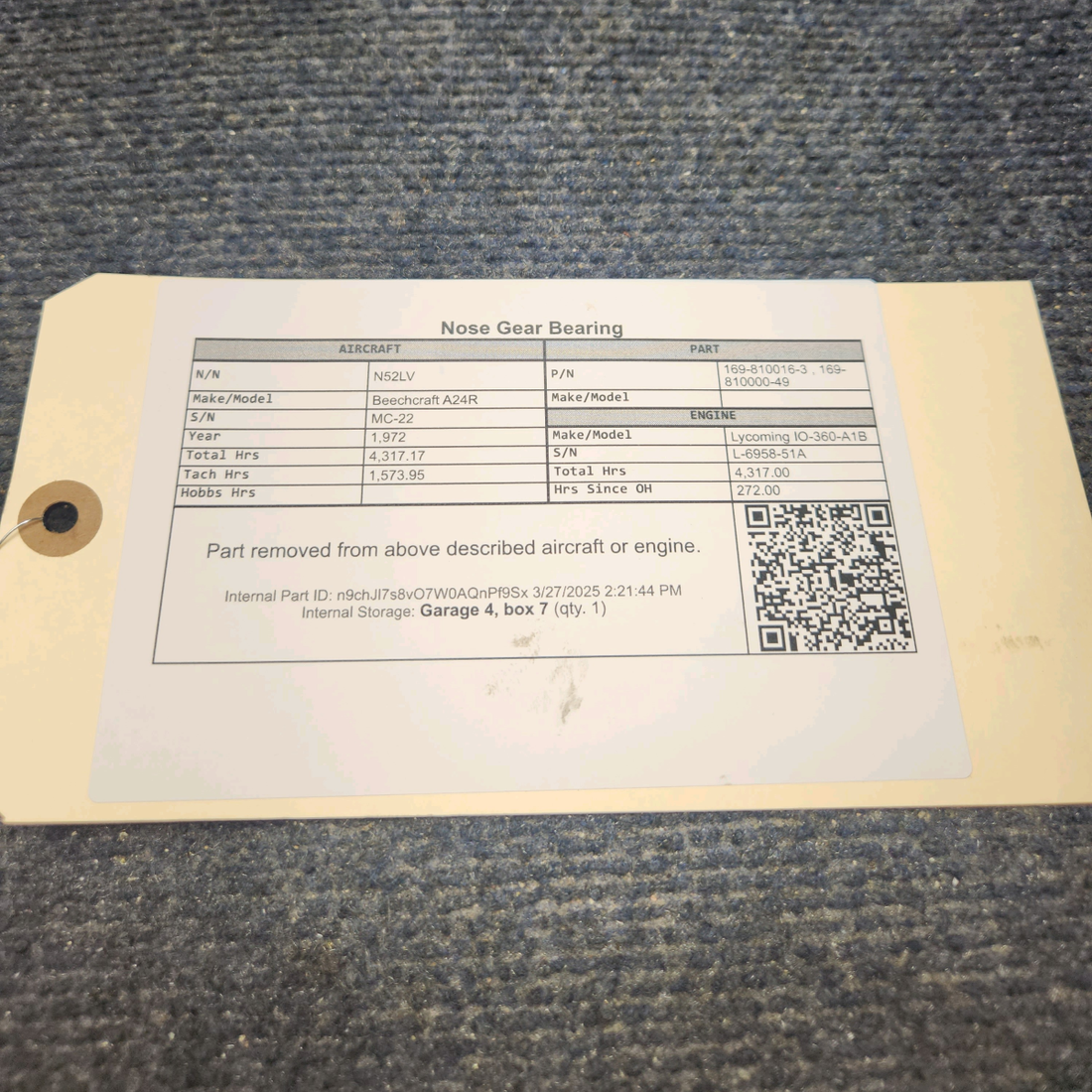Used aircraft parts for sale, 169-810016-3 , 169-810000-49 Beechcraft A24R Nose Gear Bearing