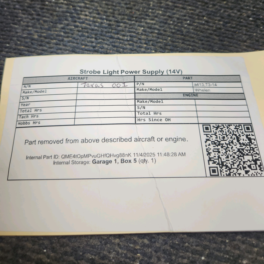 Used aircraft parts for sale, a413,T3-14 Whelen A423 Piper Pa-28-181 Strobe Light Power Supply (14V)