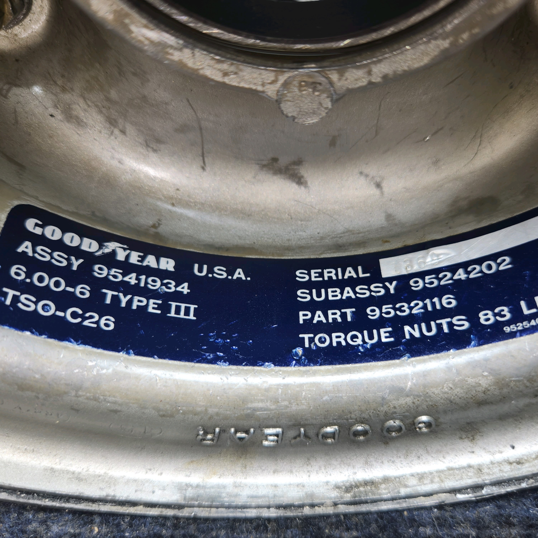 Used aircraft parts for sale, 169-300001-19 Goodyear 6.00-6 Beechcraft A23A Musketeer Custom III WHEEL