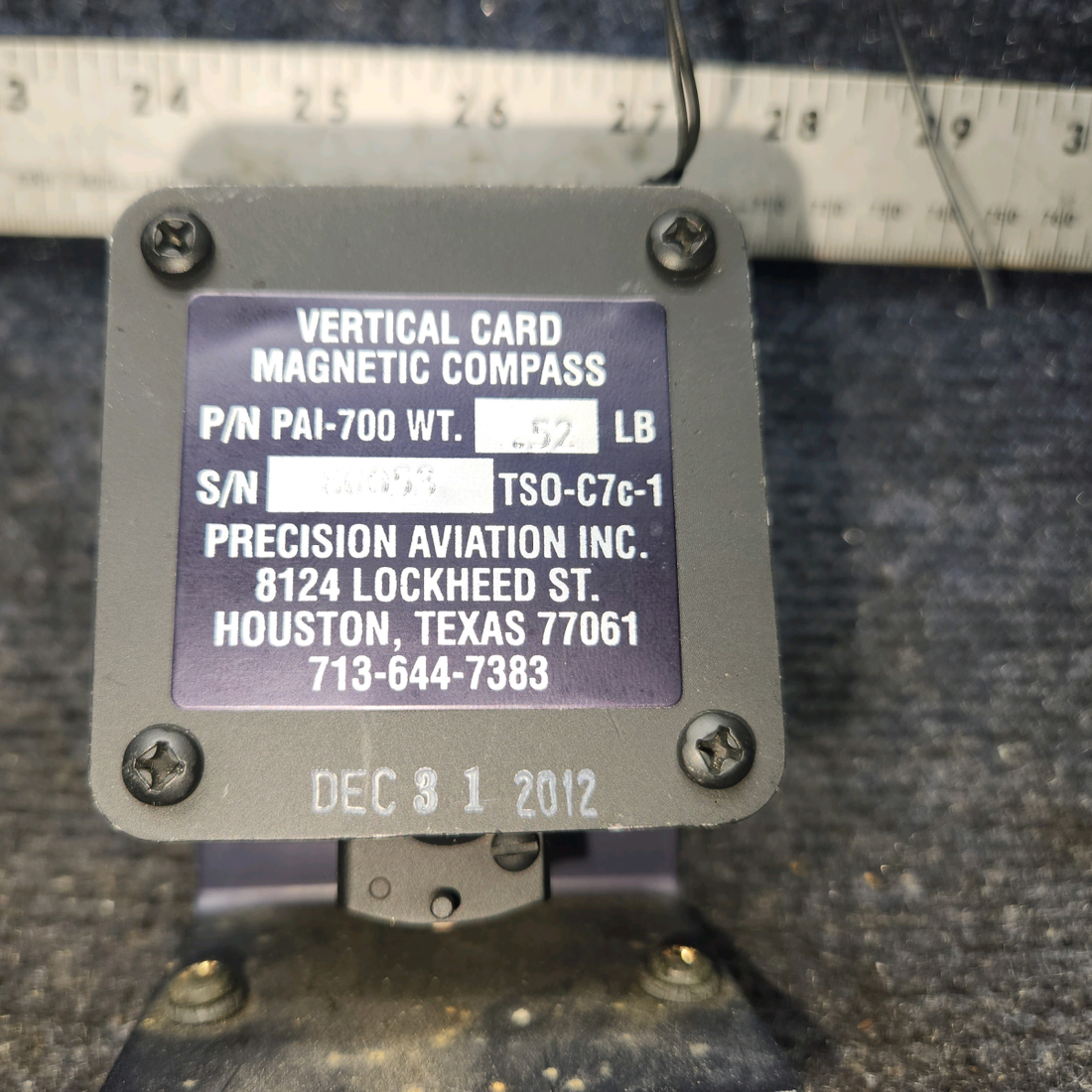 Used aircraft parts for sale, PAI-700 Precision Aviation, Inc PAI-700 Cessna 172E Vertical Card Compass Indicator (Lighted) out of a 12V system