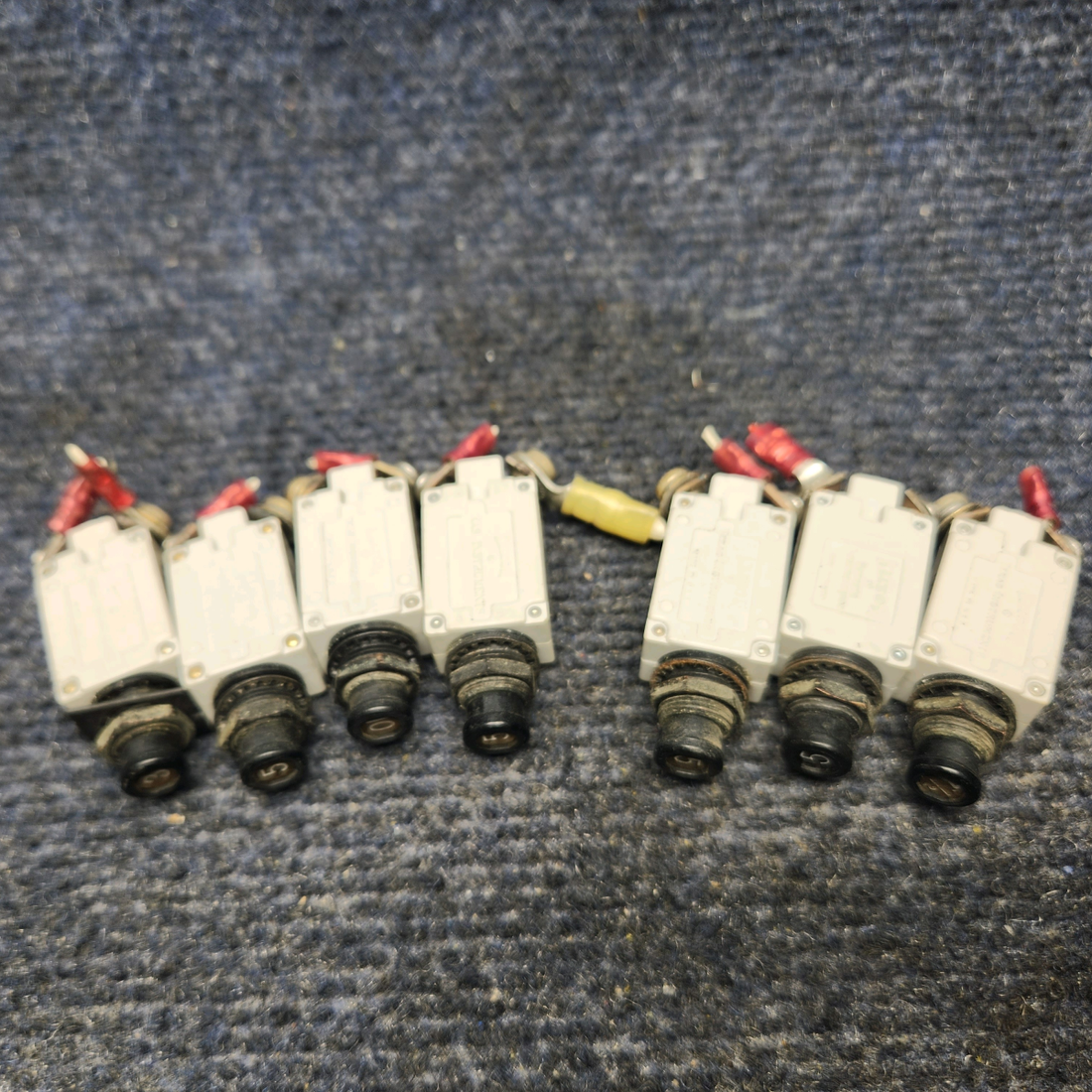 Used aircraft parts for sale, 7277-2-5 / 7277-2-7 PIPER PA28-161 Warrior III CIRCUIT BREAKER (SET OF SEVEN) 4-5A/1-3A/1-7A/1-10A.