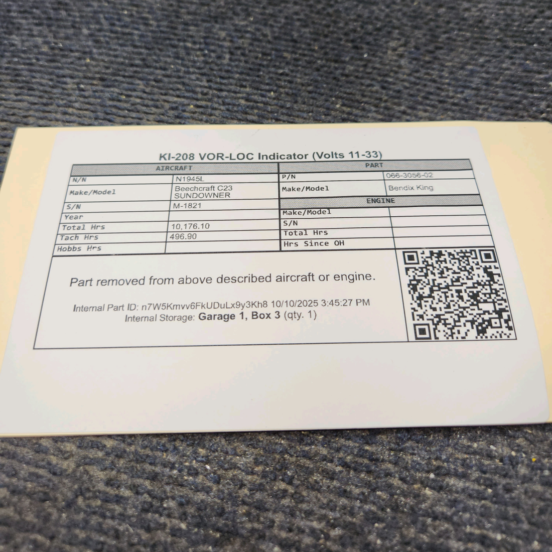 Used aircraft parts for sale, 066-3056-02 Bendix King Beechcraft C23 SUNDOWNER KI-208 VOR/LOC Indicator – 11–33 Volts